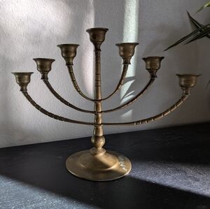 Vintage Brass Candelabra Menorah 7 Branch Rotating Arms Candle Holder 9" X 12"